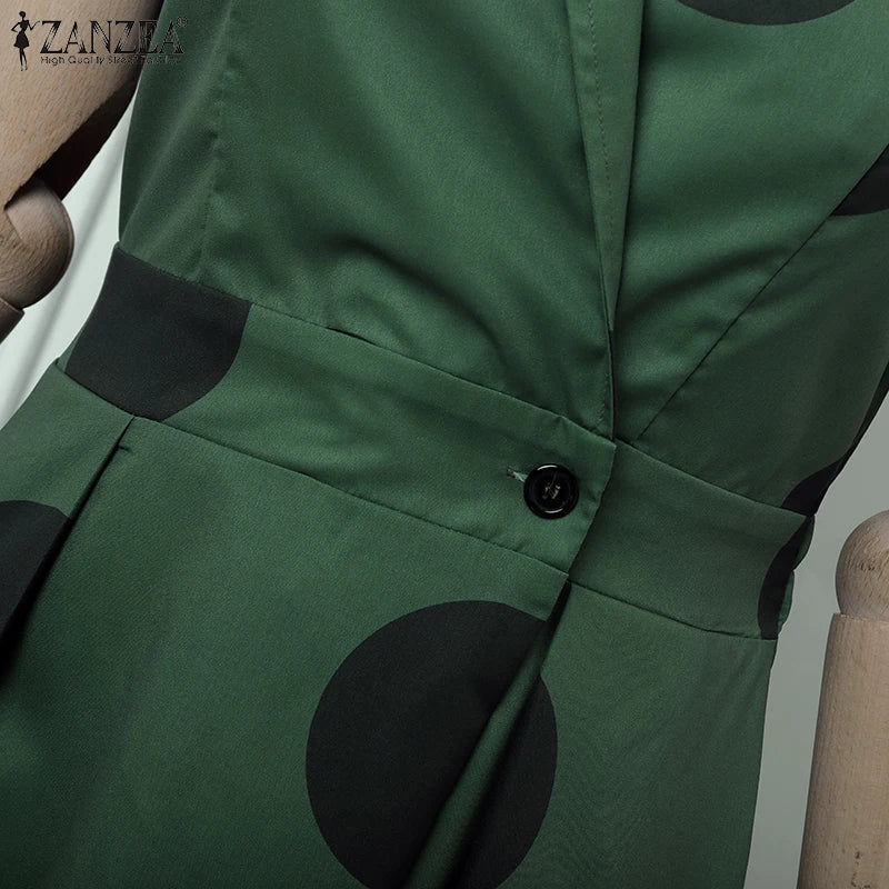 ZANZEA Summer Office Lady Sundress Woman Stylish Polka Dot Maxi Dresses Elegant Party Dress Fashion Sleeveless Holiday Robe 2025