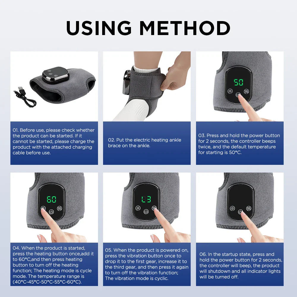 Rechargeable Electric Heating Ankle Brace Massager Hot Compress And Vibration Massage for Cervical Hand Foot Muscle Relaxation