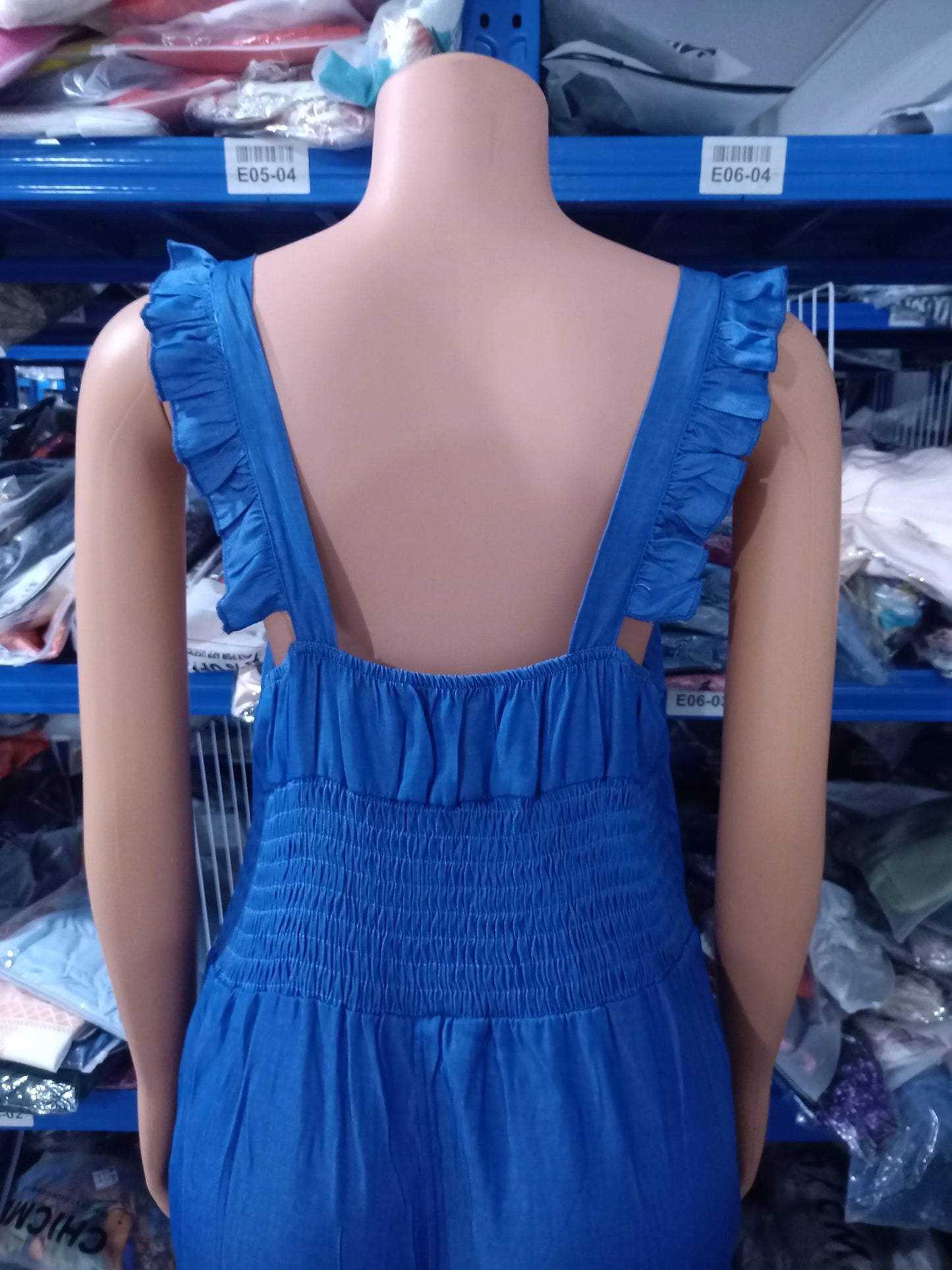 Women's Jumpsuit 2023 Summer Fashion Sleeveless Frill Hem Shirred Casual Sweetheart Neck Plain Wide Leg Long Flared Leg Jumpsuit