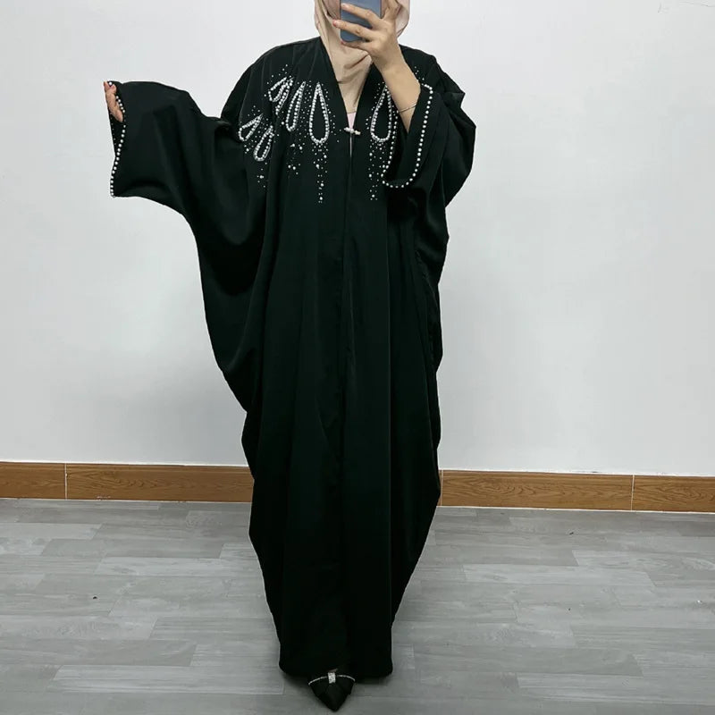 Ramadan Luxury Muslim Fashion Bat Sleeve Moroccan Turkiye Dubai Dress Middle East Arab Dress Sequins Golden Velvet Long Dress