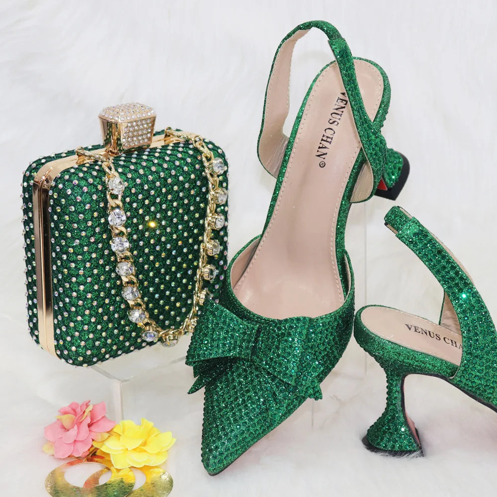Nigeria Popular New Elegant R.Blue Crinkled Fabric Tote Handle Simple And Versatile Exquisite Party Shoes And bag Set