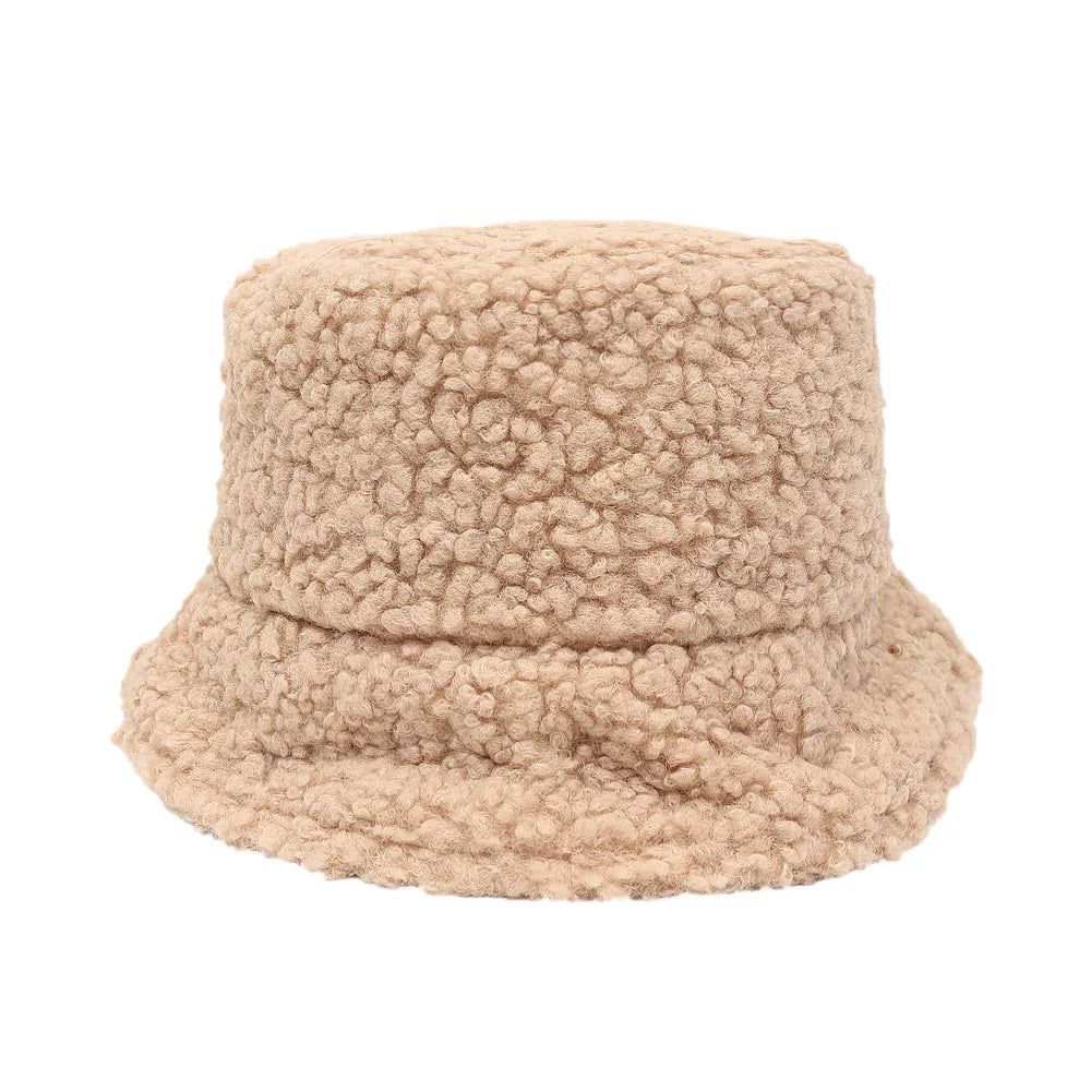 Women Girls Faux Fur Bucket Hat Plush Warm Fisherman Hat Outdoor Windproof Panama Bowl Hats Autumn Street Cold -proof Cap Hats