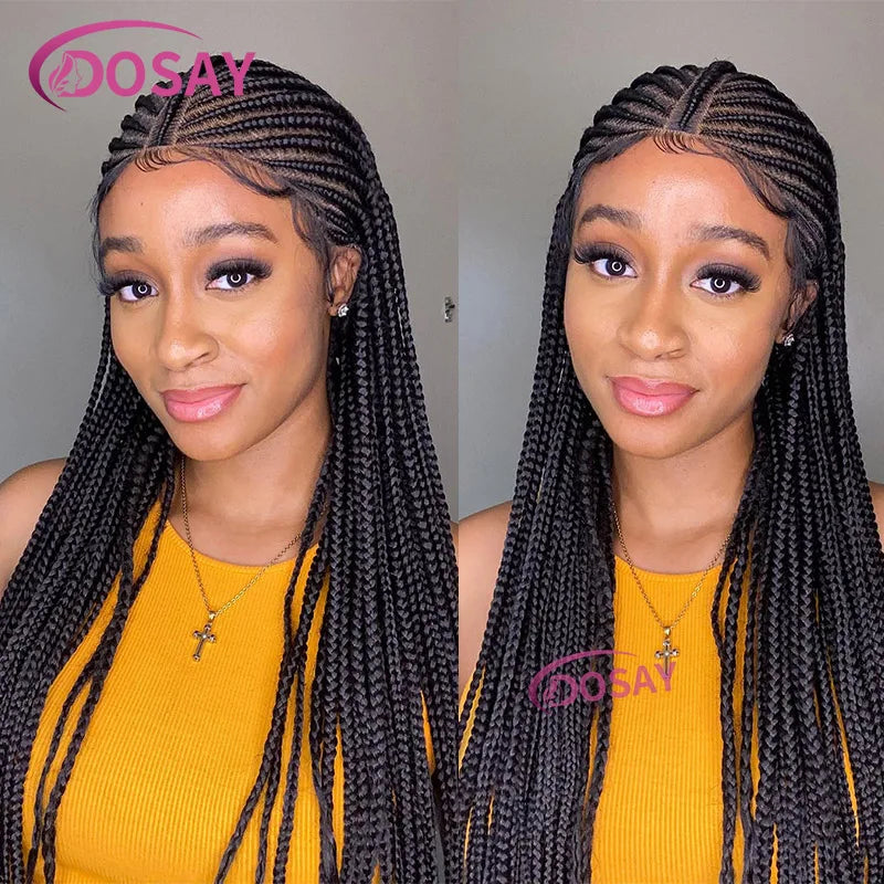 Synthetic 32" Full Lace Wig Braided Wig Middle Part Style Knotless Braided Lace Wig For Women Hand Made Lace With Baby Hair