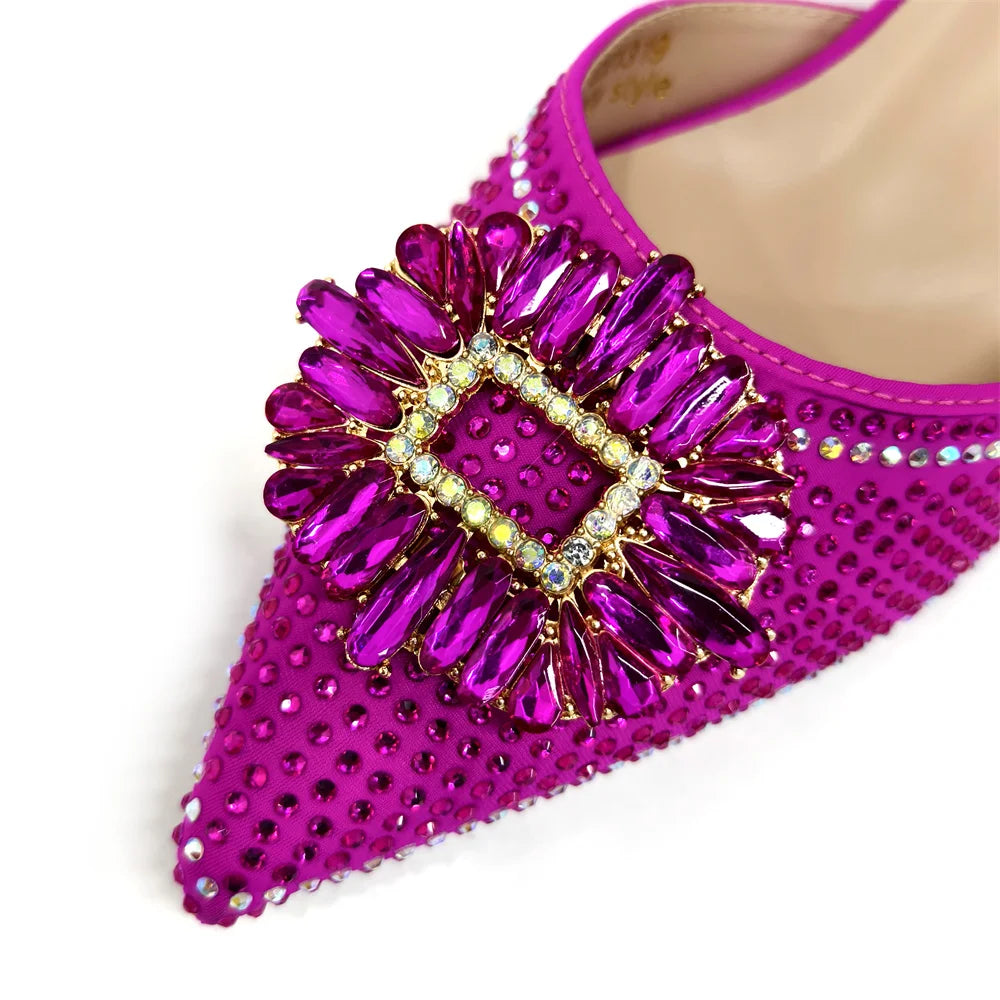 Venus Chan Luxury Rhinestone Heel & Handbag Set – Black & Gold Party Combo