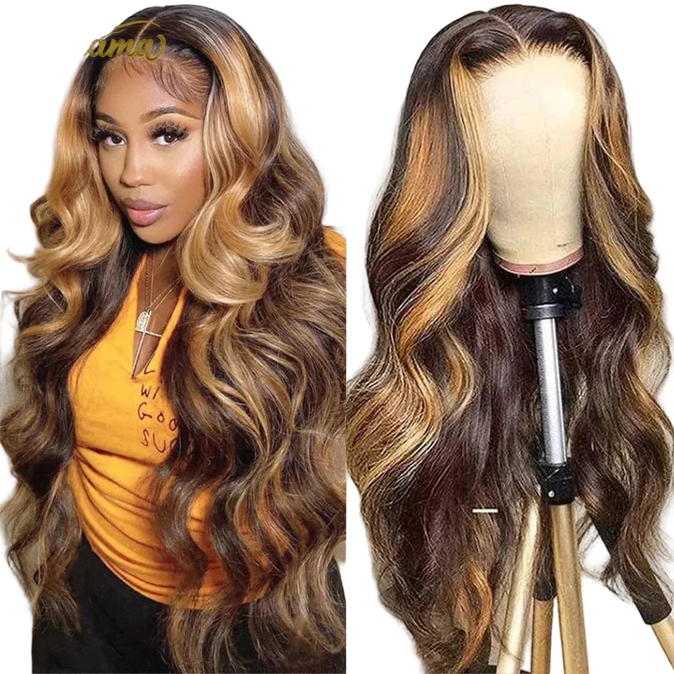 P4/27 Highlight Color Human Hair Wigs 13x4 Transparent Lace Frontal Wig Body Wave Human Hair Wig Brazilian Human Hair Wig Sale Natural Human Hair For Women 3 Day Delivery France
