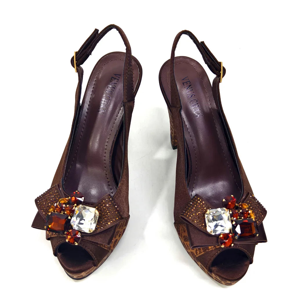 Nigerian Women Heel Party Shoes and Bag Set Royal Blue Colour Rhinestone Handbag Italian Design Wedding INS 2024