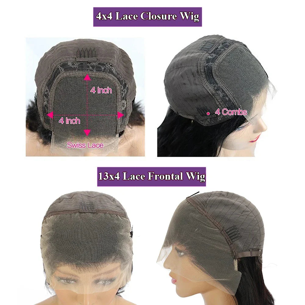 Straight Short Bob Wigs 13x4 Human Hair Lace Frontal Wigs 200% Remy Pre Plucked Transparent Lace 4x4 Short Bob Wigs For Women