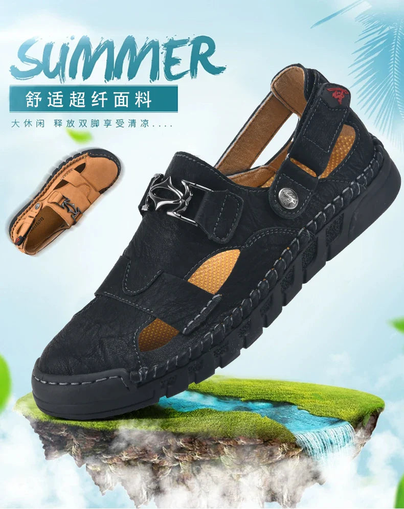 New summer men's sandals, microfiber upper, outdoor beach men's shoes, non-slip, wear-resistant, soft and comfortable
