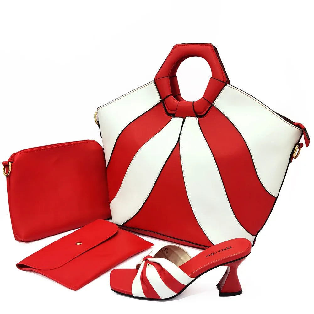 Summer Sandals for Women 2022 Fashion Colorblock Three Piece Tote Bag With High Heels Casual Ladies Shoes And Bag Set