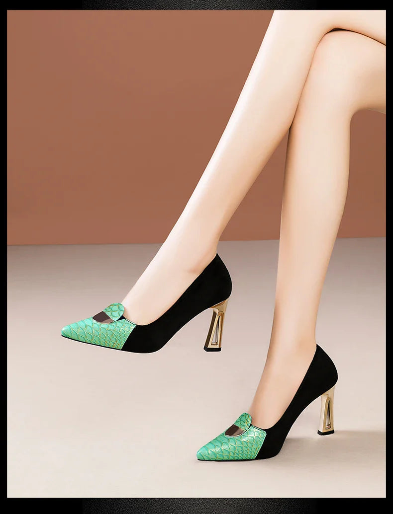 Sexy Fashion Style Women's Heeled Shoes Pointed Tip High Heels One Kick Retro Women Shoes Suede 2025 New Spring Zapatos De Mujer