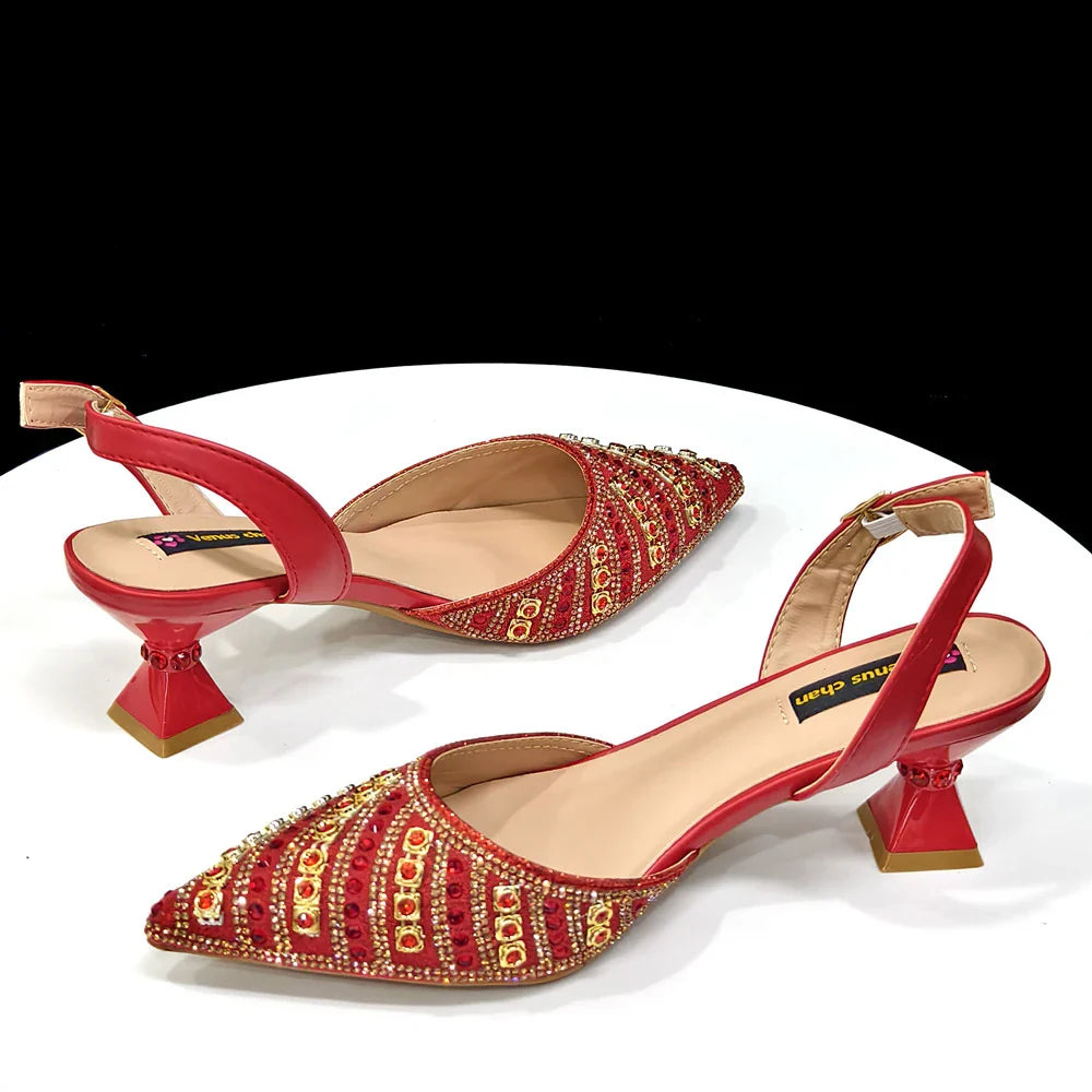 Venus Chan2025 Elegant Multicolor Color Women's Heels and Rhinestone Handbag Set - Italian Design for Weddings and Parties