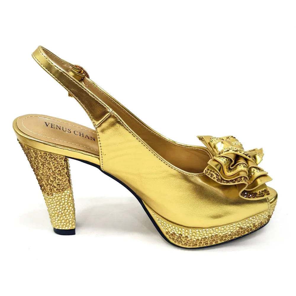 Venus Chan Open Toe Women Heels for 2024 Elegant Party Green Color Diamond Pumps Italian Shoes and Bags Matching Set