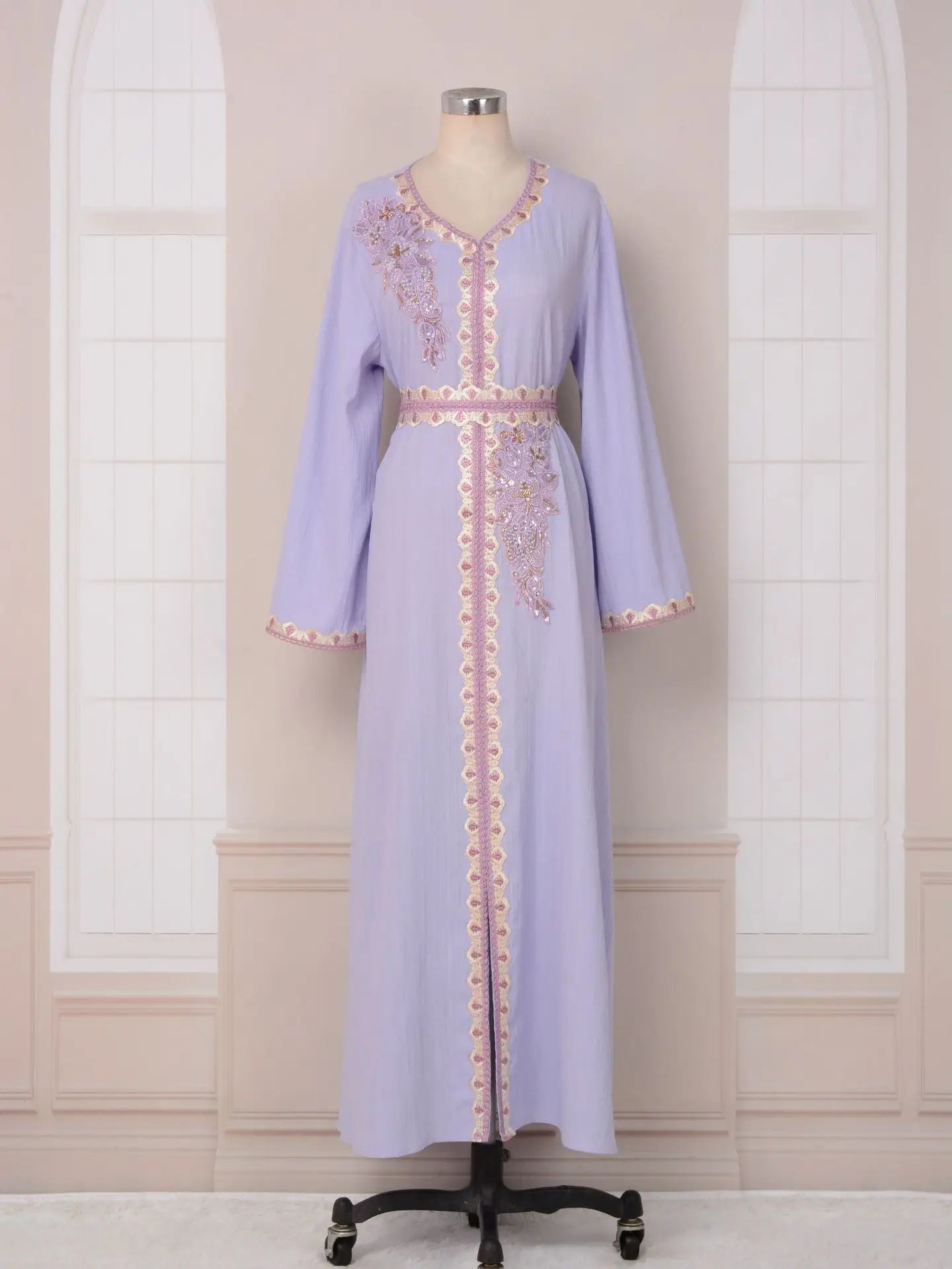 Ramadan Luxury Muslim Fashion Bat Sleeve Moroccan Turkiye Dubai Dress Middle East Arab Dress Sequins Golden Velvet Long Dress