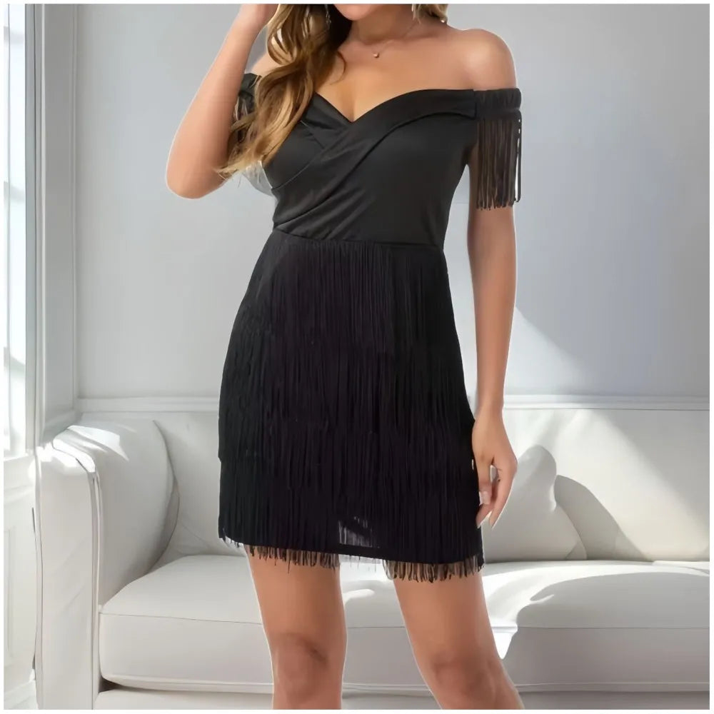 Summer Sexy One Line Shoulder Fringe Sheath Hip Women Dress Fashion Slim Fit Off The Shoulder White Nightclub Female Mini Dress