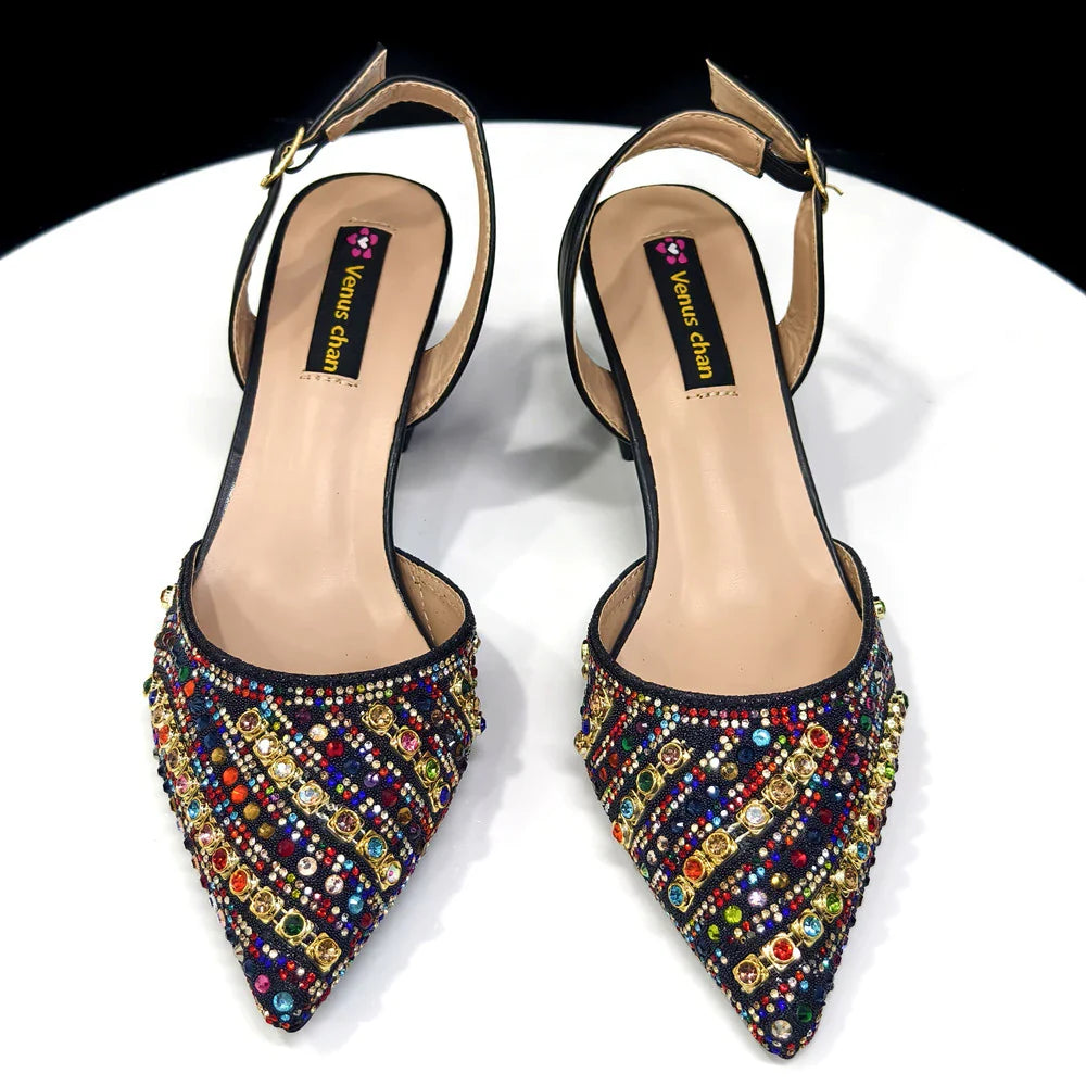 Venus Chan2025 Elegant Multicolor Color Women's Heels and Rhinestone Handbag Set - Italian Design for Weddings and Parties