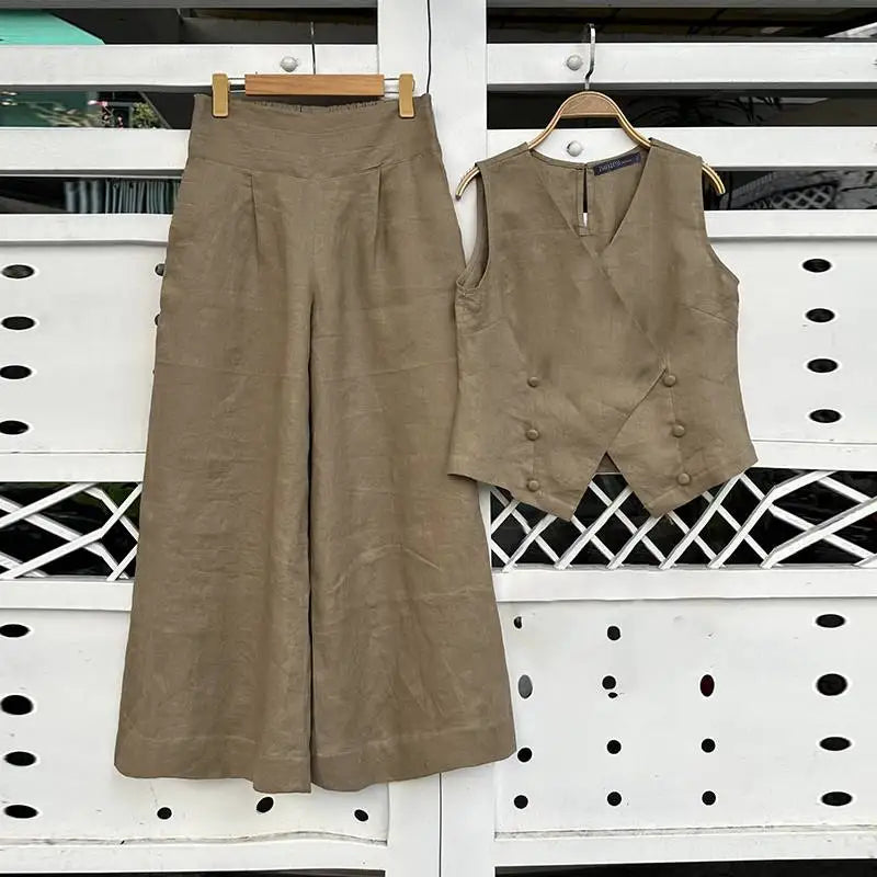 ZANZEA Women Two Piece Sets Office Sleeveless Waistcoat Outfits 2024 Wide Leg Long Pants Sets Casual Loose Solid Matching Suits