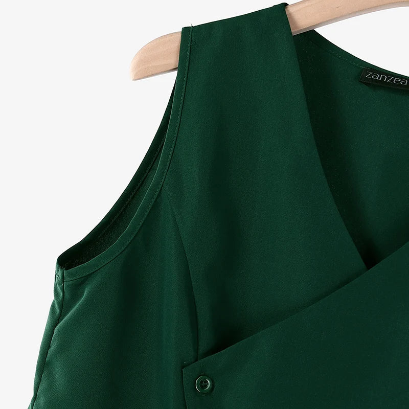 ZANZEA 2025 Summer Women Pant Sets Casual V Neck Vests Tops Wide Leg Pant 2pcs Outfits Office Lady Solid Commute Trouser Suits