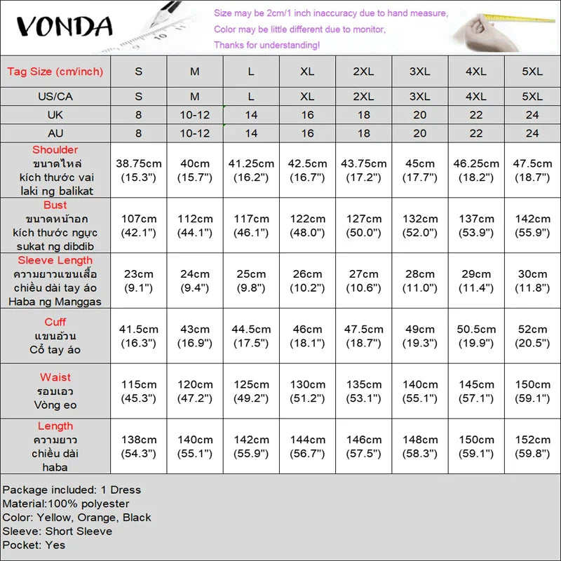 Plus Size VONDA Women Bohemian Dress 2025 Summer Sundress Solid Color Casual Short Sleeve Party Ruffled Vestidos V-Neck Robe