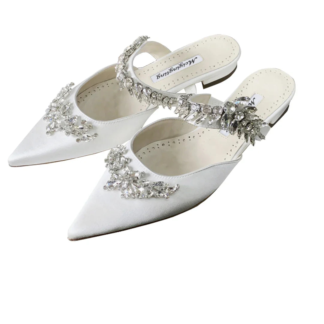 Women's High HeelsTemperament Baotou Silk Wheat Ear Rhinestones Muller Semi-Trailer Pump Pointed Stiletto Sandals