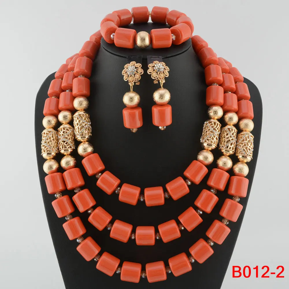 Traditional Nigerian Wedding Artificial Coral Beads Bridal Jewelry Sets African Beads Jewelry Necklace Set