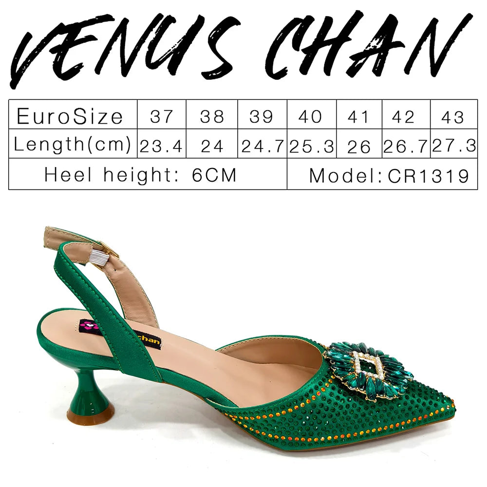 Venus Chan Luxury Rhinestone Heel & Handbag Set – Black & Gold Party Combo