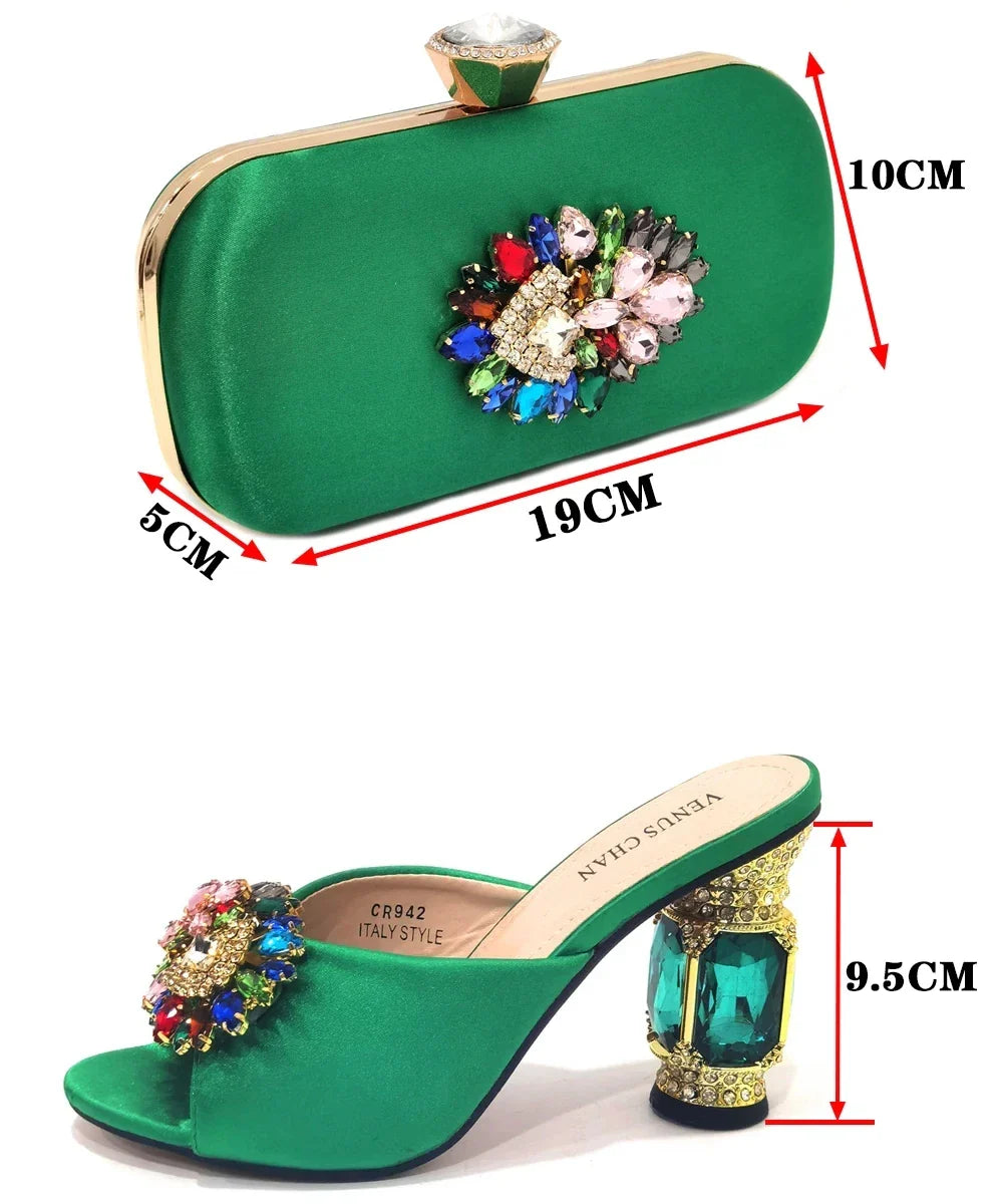 Nigeria Popular New Elegant Red Color Chunk Heels Sandals for Simple And Versatile Exquisite Party Shoes And Bag Set