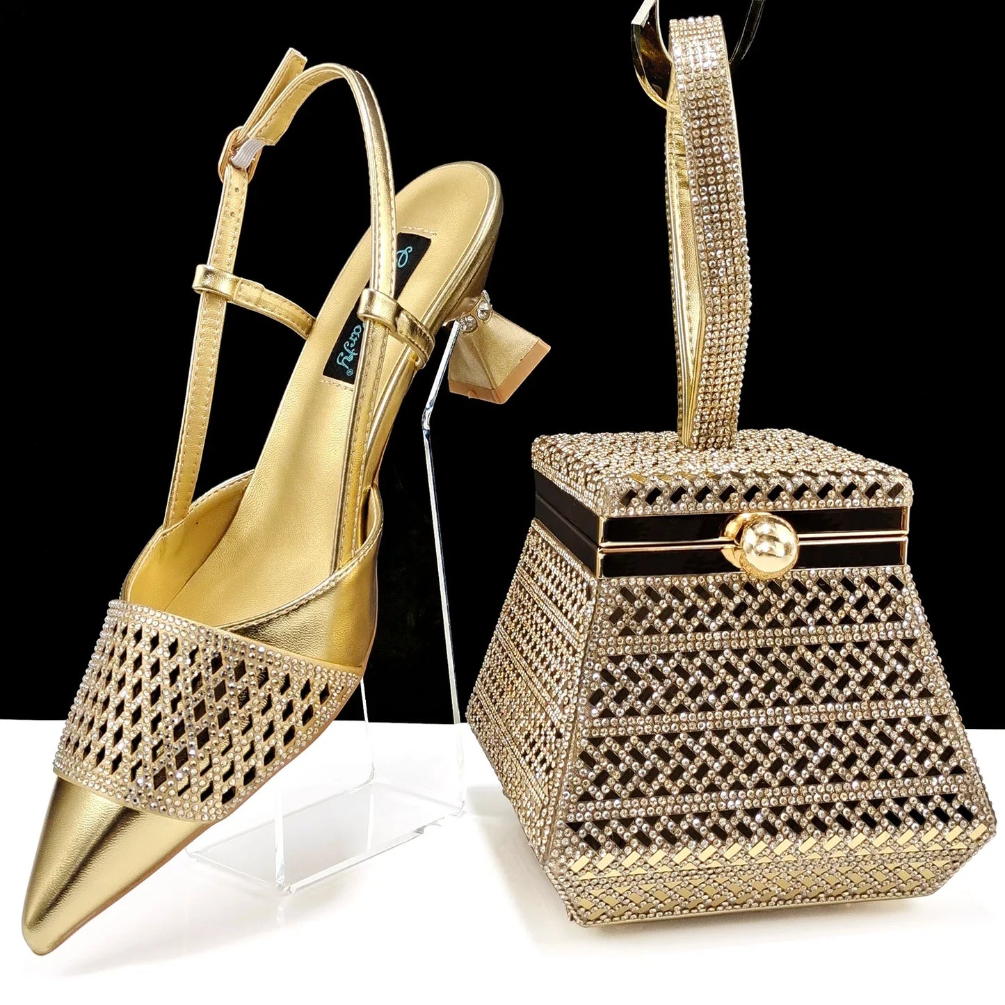 Nigeria Fashion Rhinestone-encrusted Ladies Party Shoes And Special bag High Heels And Dual Purpose Mini Bag Women's Shoes
