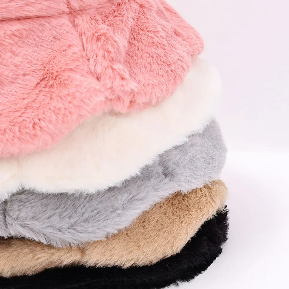 Women Girls Faux Fur Bucket Hat Plush Warm Fisherman Hat Outdoor Windproof Panama Bowl Hats Autumn Street Cold -proof Cap Hats