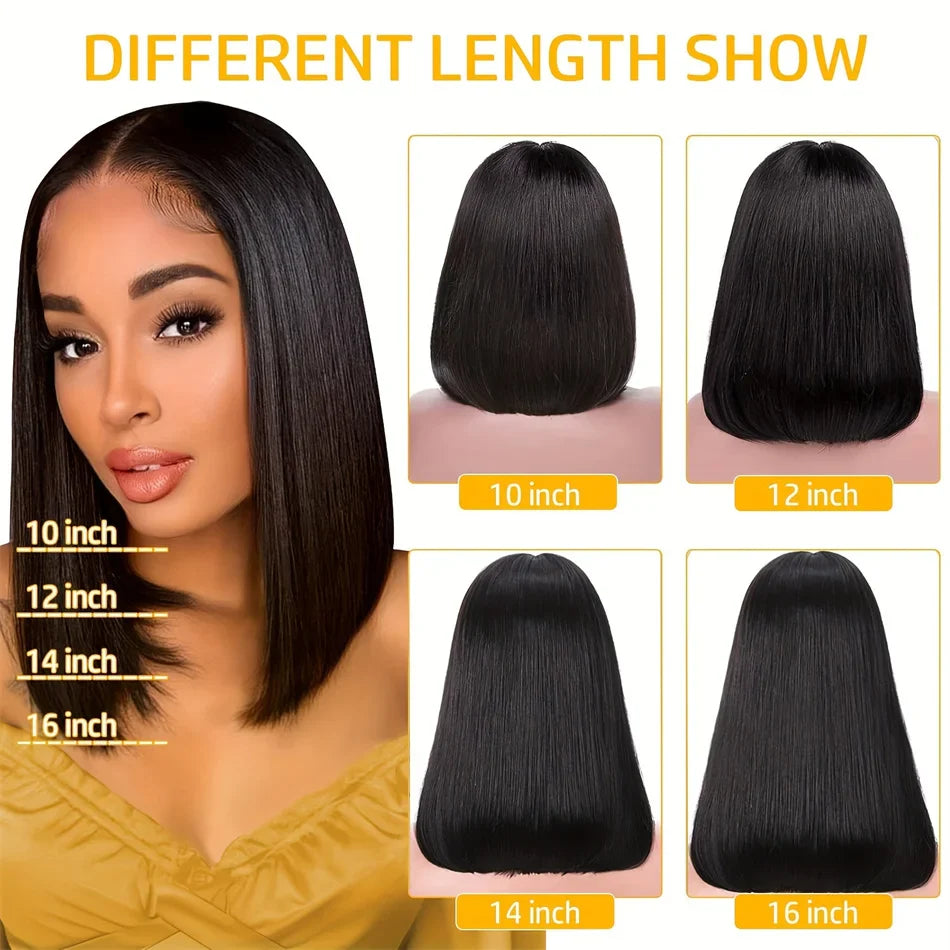 Vietnamese Super Double Drawn Bone Straight 13x4 Frontal Bob Wig with 100% Human Hair Natural Black 210% Density For Black Women