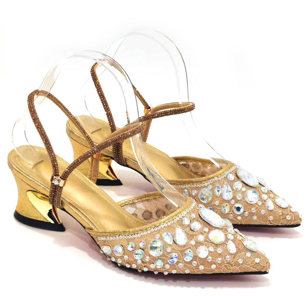 Venus Chan 2023 Newest INS Style Lace Elegant High Heels Pointed-Toe Nigeria Popular Design African Ladies Shoes And Bag Set
