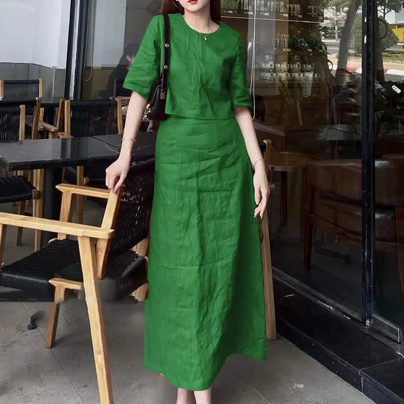 ZANZEA Women Solid 2PCS Dress Sets Casual Short Sleeve Crop Tops Suit Fashion Long Skirts Outfits Holiday Simple Matching Sets