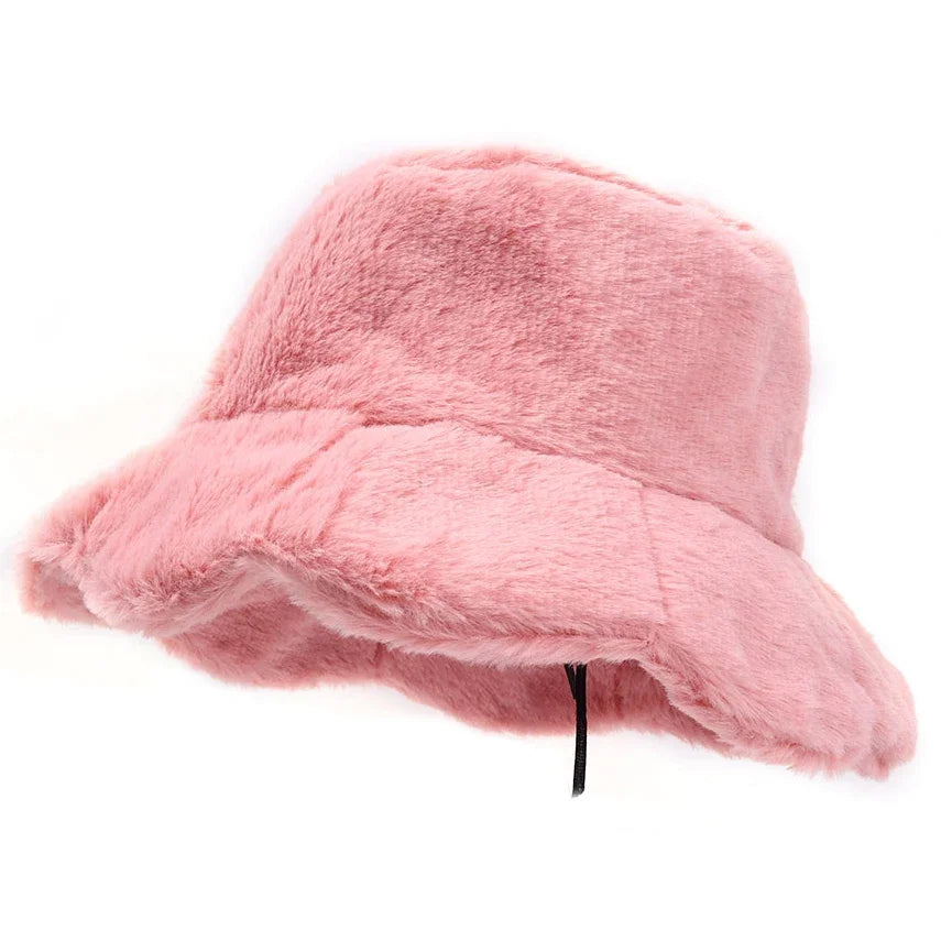 Women Girls Faux Fur Bucket Hat Plush Warm Fisherman Hat Outdoor Windproof Panama Bowl Hats Autumn Street Cold -proof Cap Hats