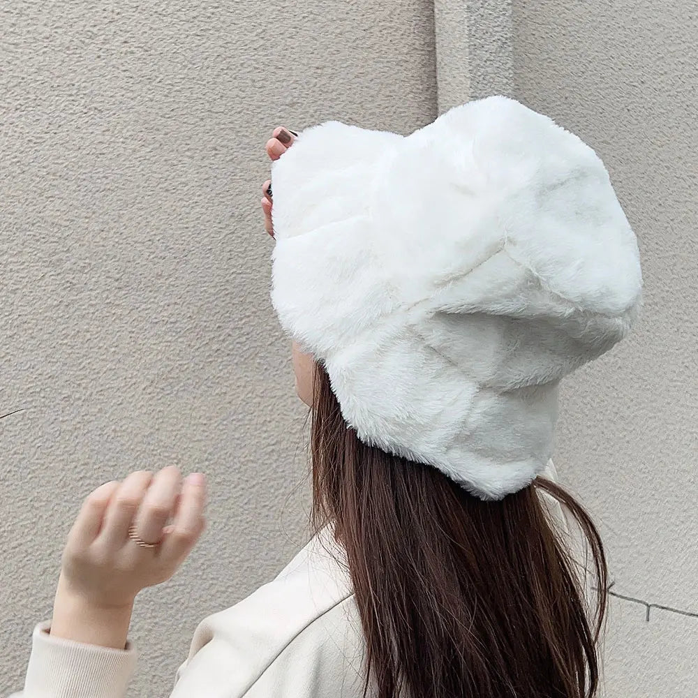 Women Girls Faux Fur Bucket Hat Plush Warm Fisherman Hat Outdoor Windproof Panama Bowl Hats Autumn Street Cold -proof Cap Hats