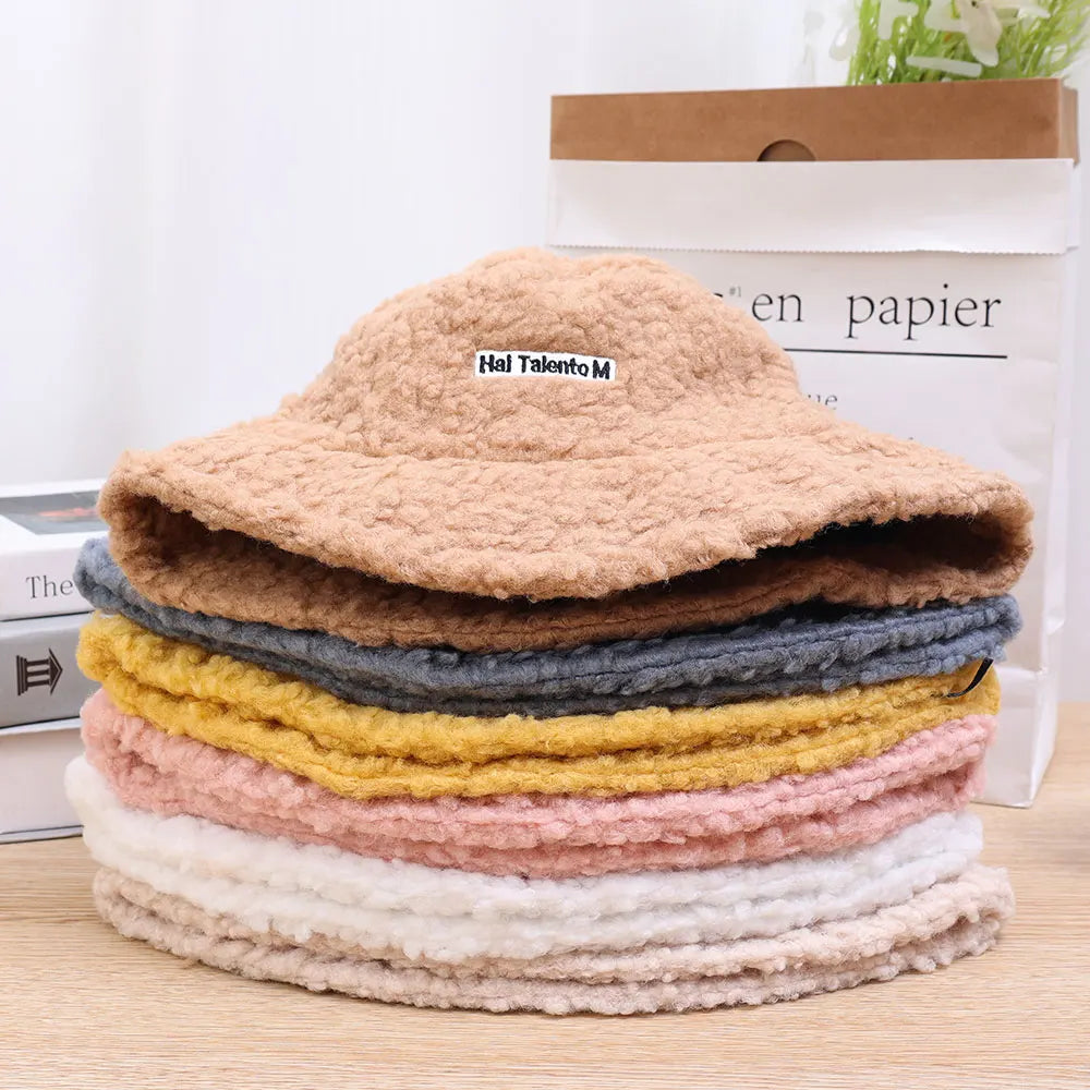 Women Girls Faux Fur Bucket Hat Plush Warm Fisherman Hat Outdoor Windproof Panama Bowl Hats Autumn Street Cold -proof Cap Hats