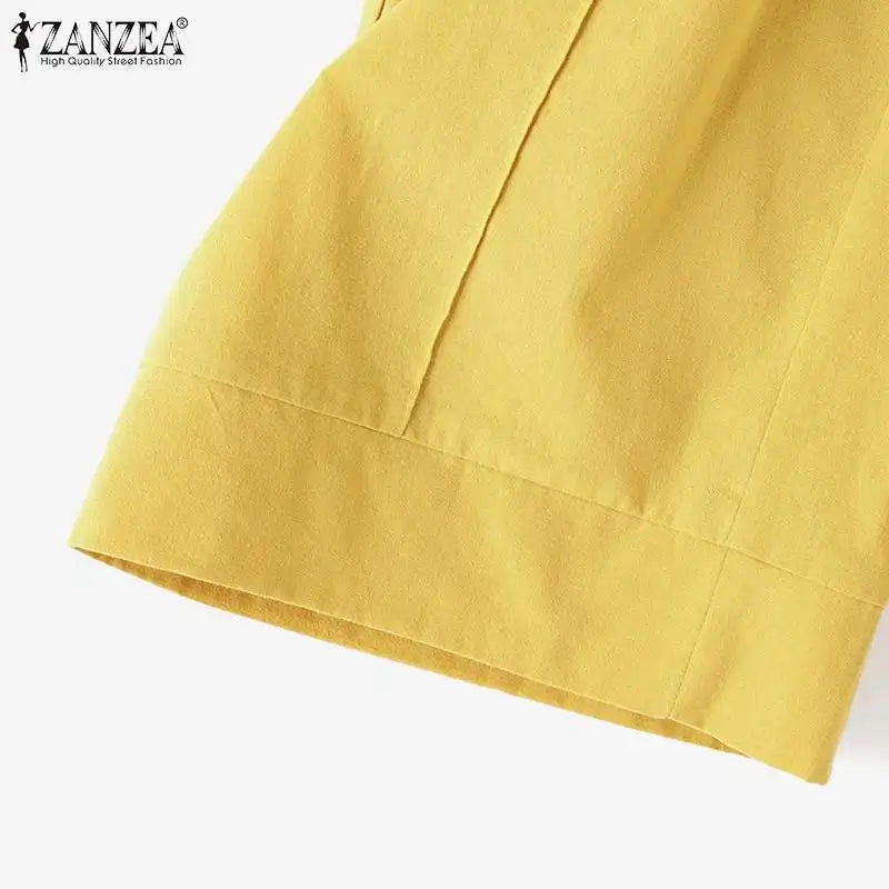 Summer Women Matching Sets ZANZEA 2PCS Elegant Short Sleeve Blouse Wide Leg Pants Fasahion OL Work Pant Sets Holiday Tracksuits