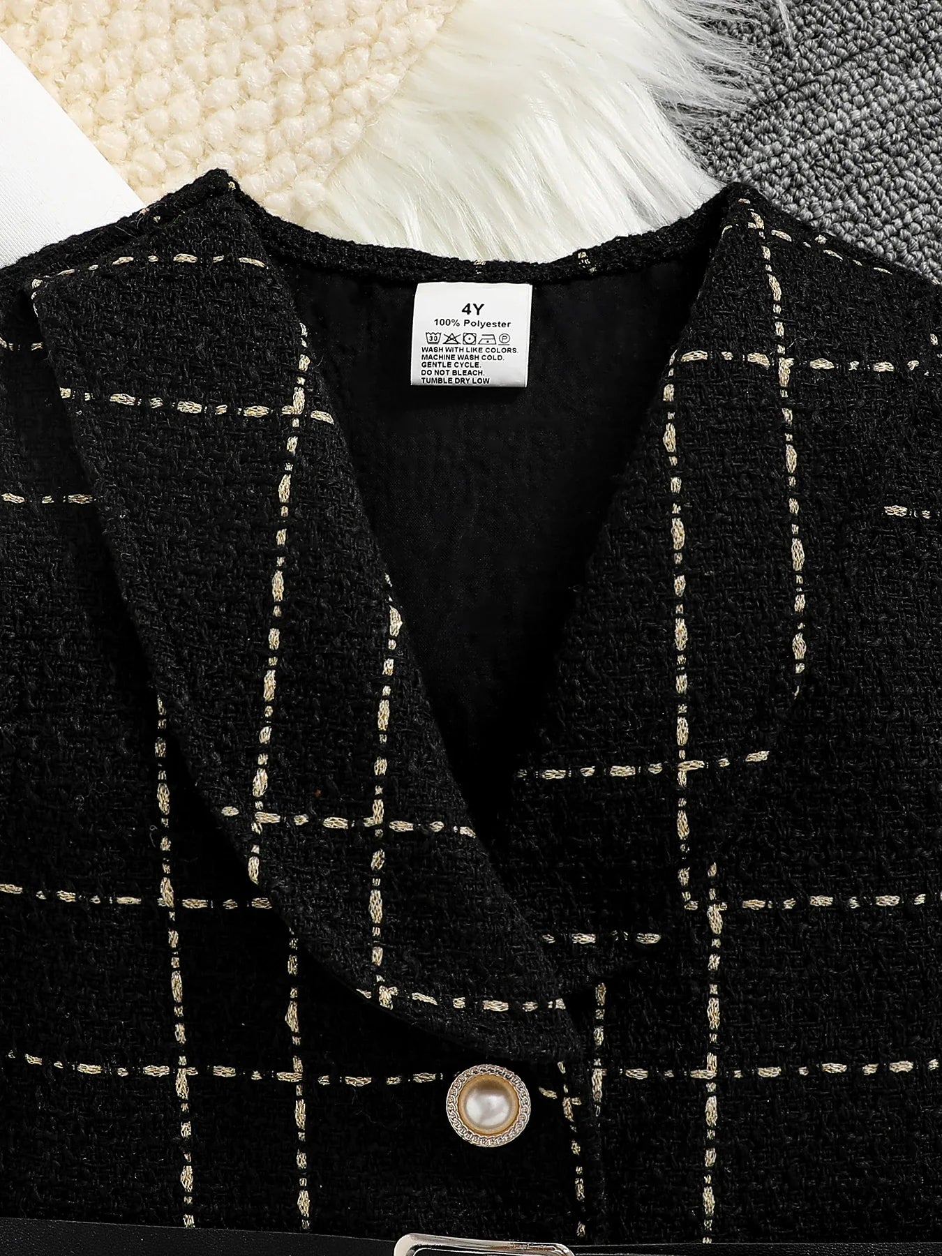 Spring 2025 Fashion Kids 2-piece ceremonial dress for cute girls Solid color crew neck shirt + plaid lapel skirt suit