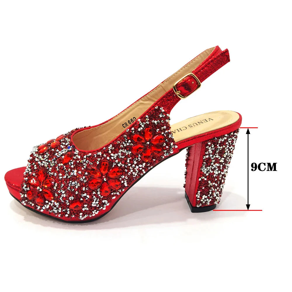 Venus Chan Nigerian Green Color Women's Party High Heel Shoes Full Diamond Design Fashion Summer Sandals Wedding Ladies Shoes