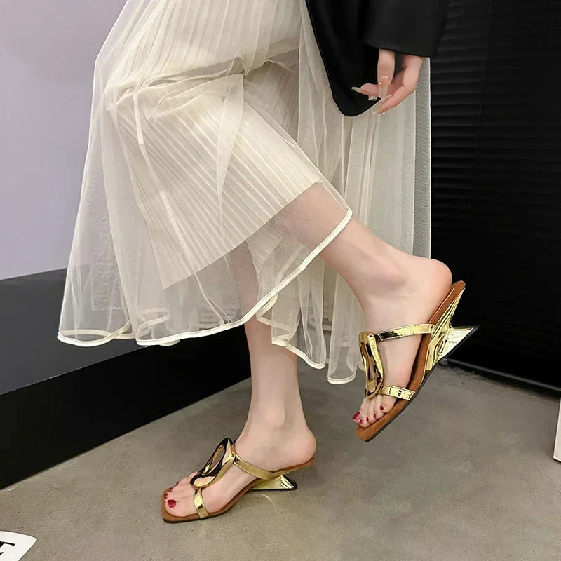 Women's Slipper Summer New High Heels Square Head Open Toe Thin Strap Sandals Casual Comfort Innovation with Abnormity Slippers
