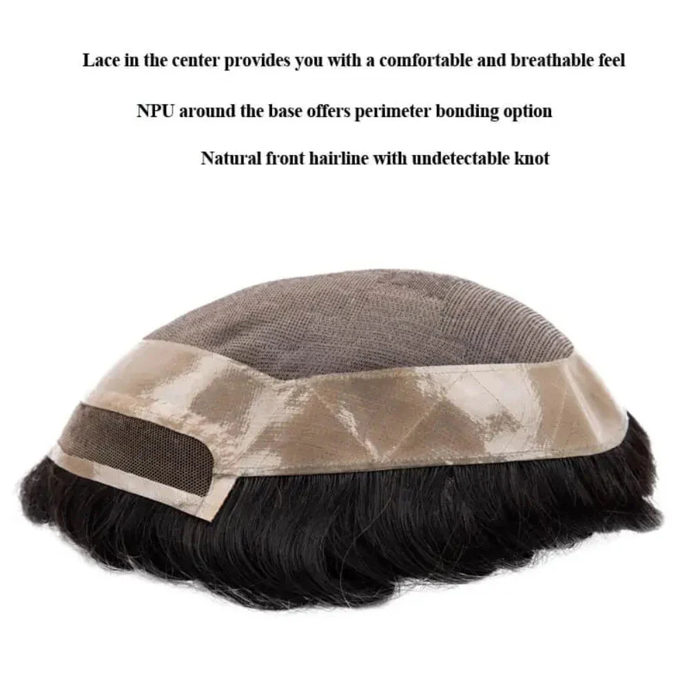Toupee for Men Human Hair Wigs Men Toupee NPU with Lace Front Hair Units Curly Wave Men Toupee Hair Real Human System