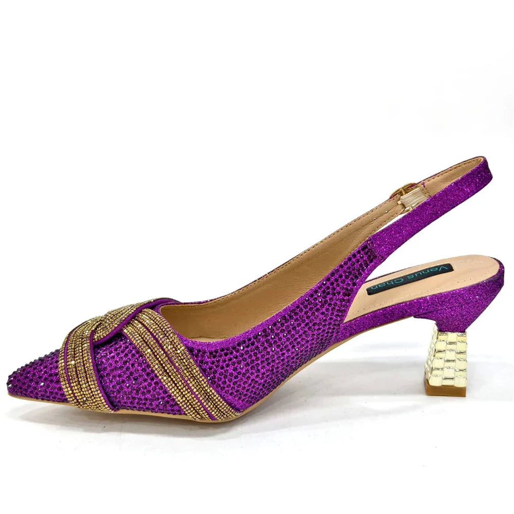 Venus Chan Black Hollow Design With Pointed Shoes And Fashion Three-Dimensional Bag Cozy Rhinestones Are Suitable For Parties