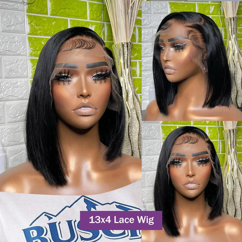 Straight Short Bob Wigs 13x4 Human Hair Lace Frontal Wigs 200% Remy Pre Plucked Transparent Lace 4x4 Short Bob Wigs For Women