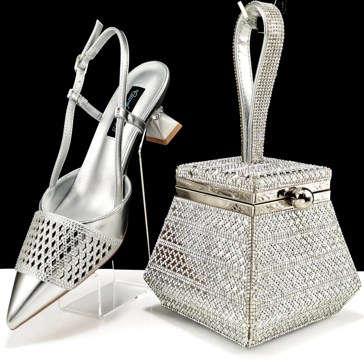 Nigeria Fashion Rhinestone-encrusted Ladies Party Shoes And Special bag High Heels And Dual Purpose Mini Bag Women's Shoes