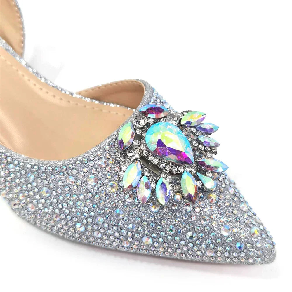 New Arrival Fashion Shoes Matching Bag Set Royal Blue Color Decorated with Crystal Ladies Wedding Party Women High Heel