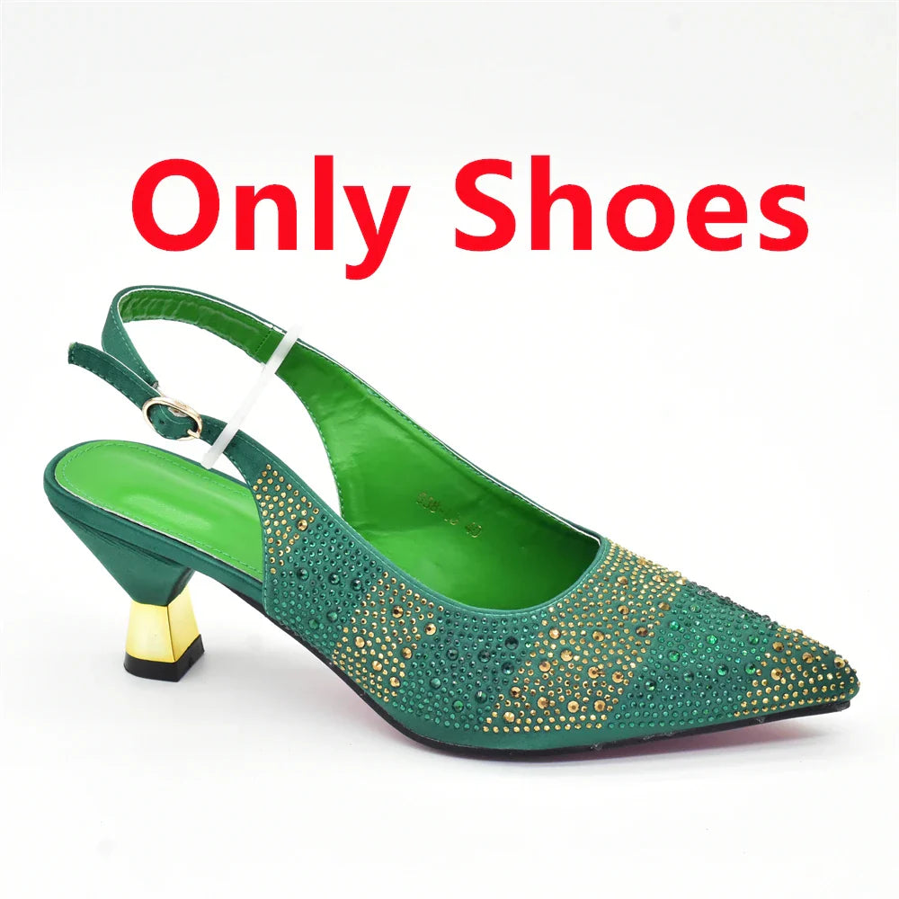 RUTIALNT Silver & Gold Crystal Shoe and Bag Set for Women