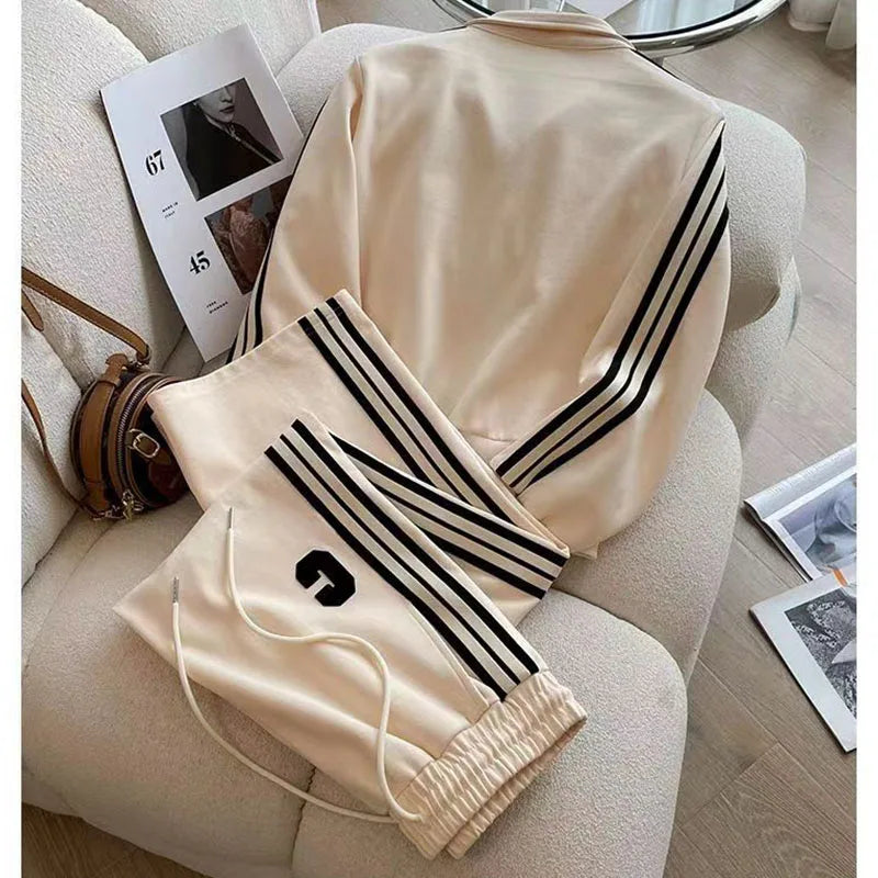 Spring and Autumn Leisure Fashion Sports Set New High end Western Style Coat Wide Leg Pants Two piece Set pant sets women pants