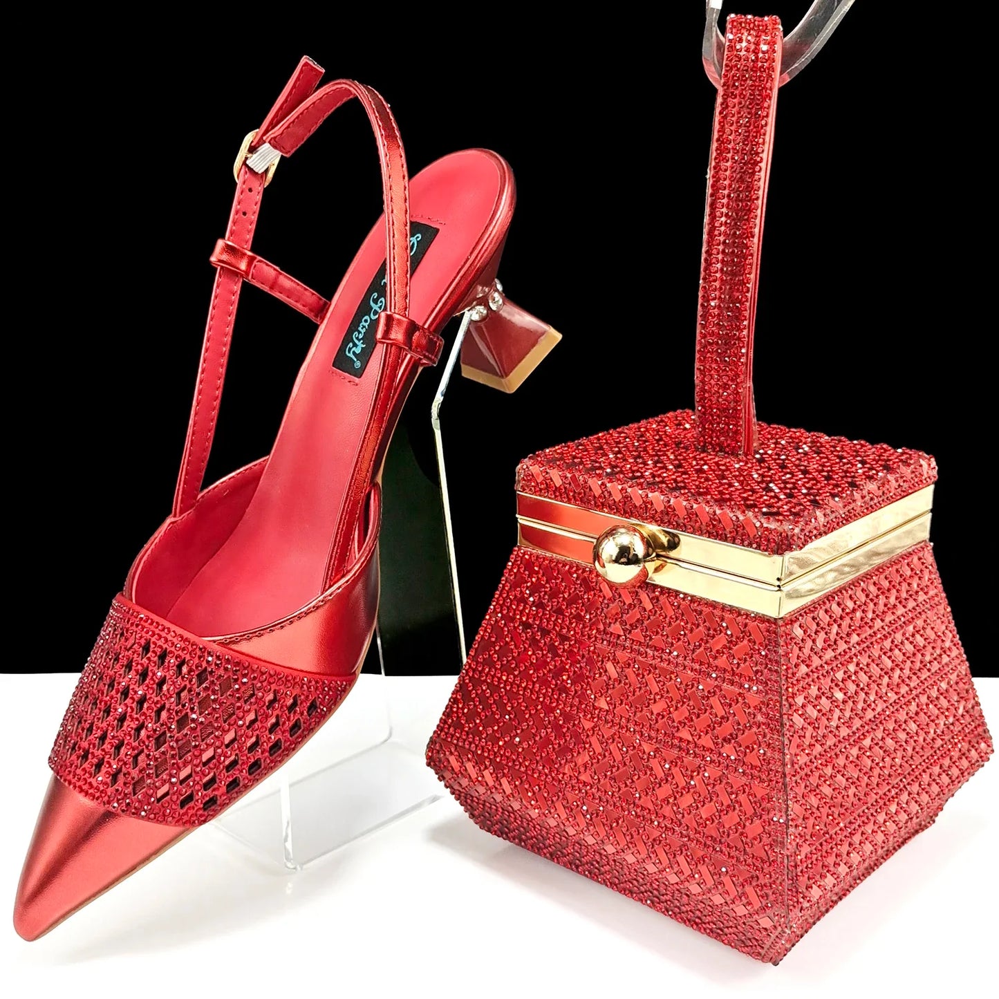 Nigeria Fashion Rhinestone-encrusted Ladies Party Shoes And Special bag High Heels And Dual Purpose Mini Bag Women's Shoes
