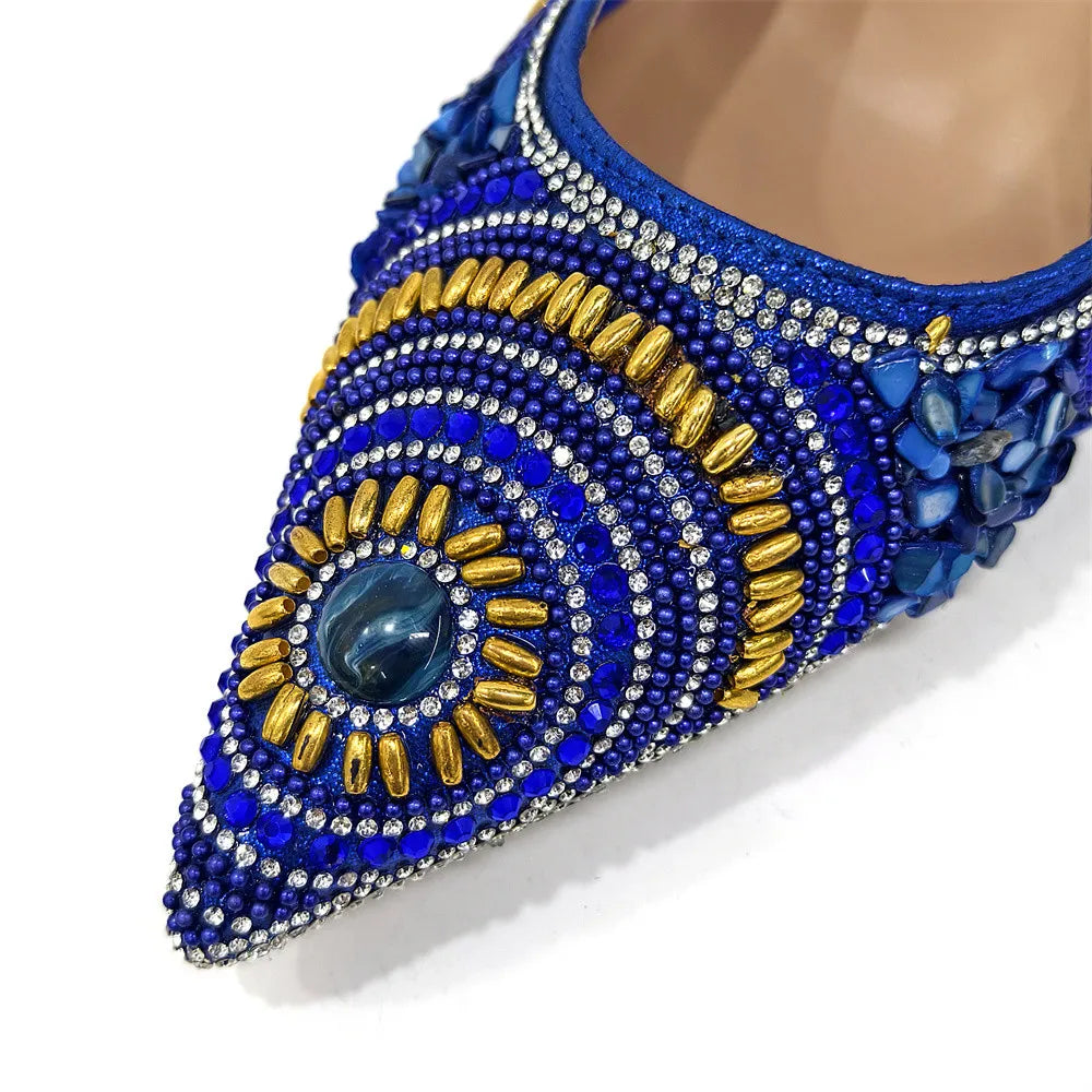 Spot Goods Elegant Streamlined Pointed Toe Women's Shoes Matching Flower Basket Handbag Party Women's Shoes And Bag Set