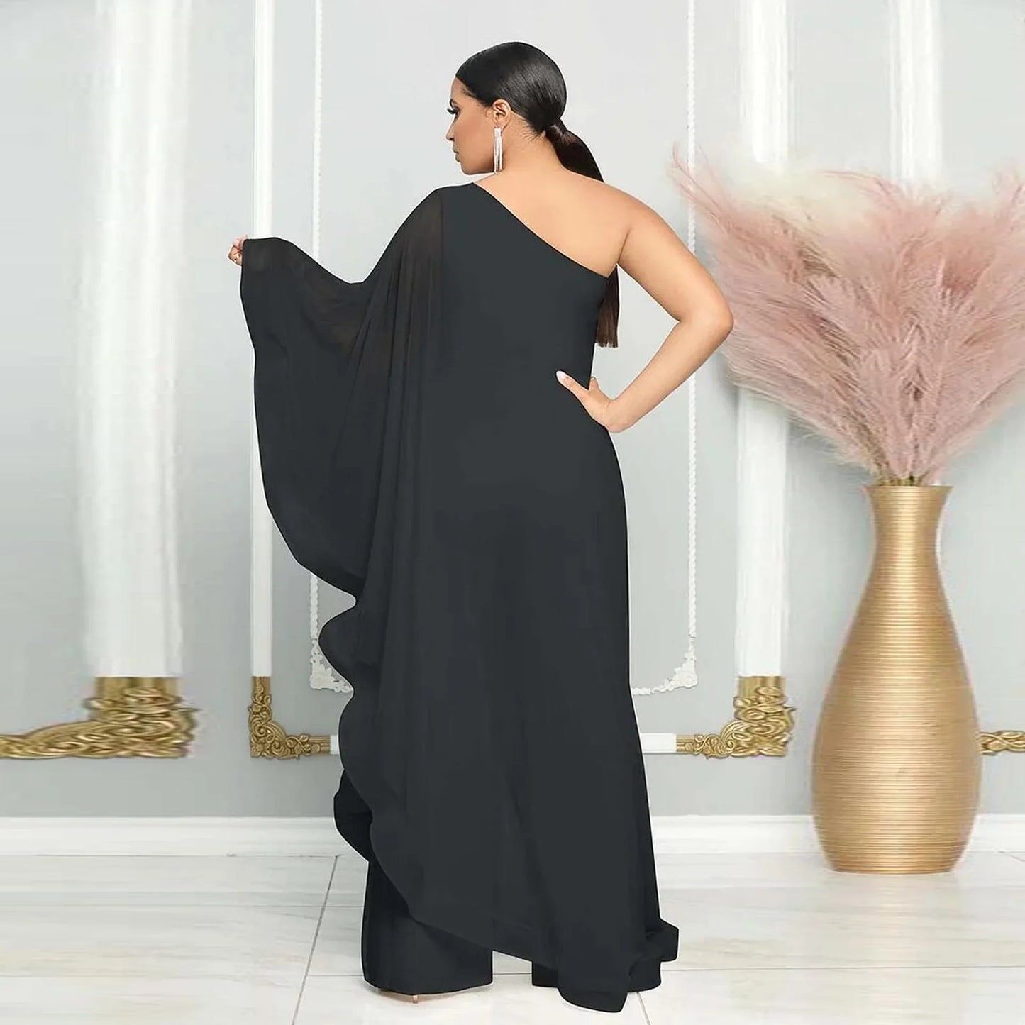 White Wide Leg Party Jumpsuit Sexy Women One Shoulder Elegant Solid Ruffles Casual Overalls Rompers