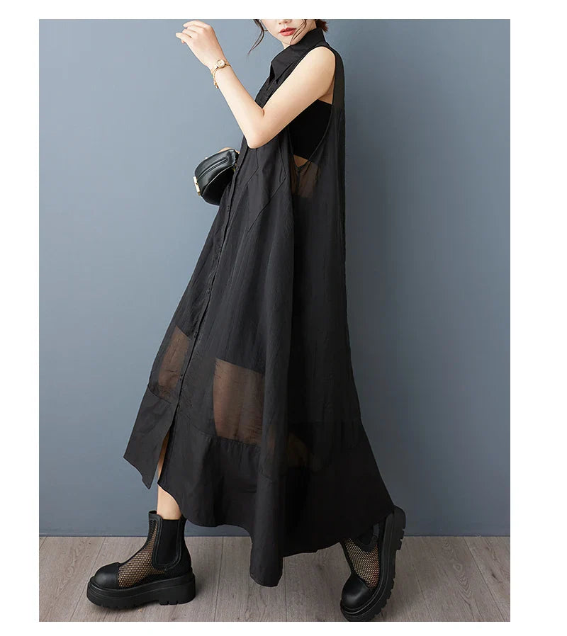 NYFS 2025 Summer New Loose plus Size Organya splicing sleeveless Shirt Dress Robe Elbise Korean Style Women Dress