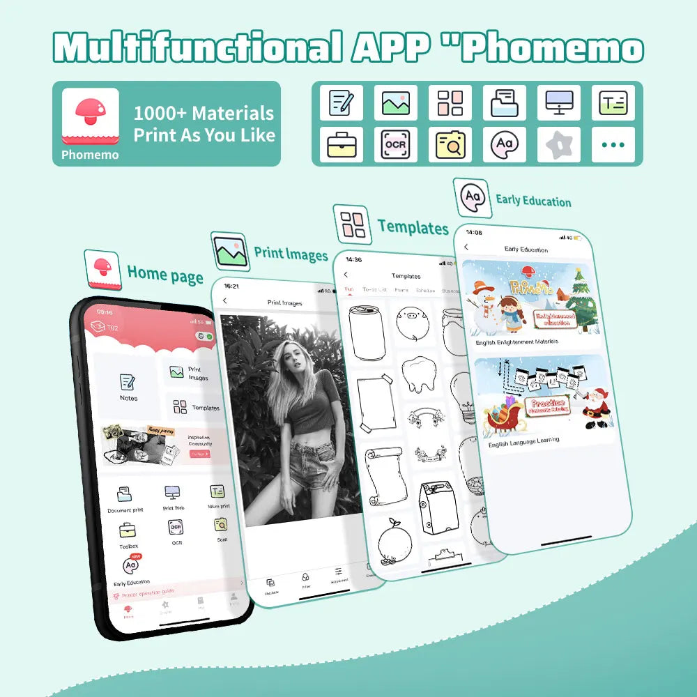 Phomemo T02 Portable Mini Thermal Printer Wirelessly BT 203dpi Photo Label Memo List Printing With USB Cable Imprimante Portable